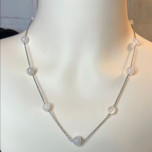 Galilea Rose Quartz Station Necklace 20 Inches
in Rhodium Over Sterling Silver